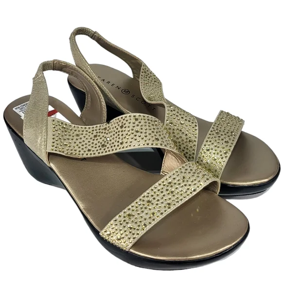 Karen Scott Parney Embellished Slingback Wedge Sandals Gold 7 - Picture 2 of 5